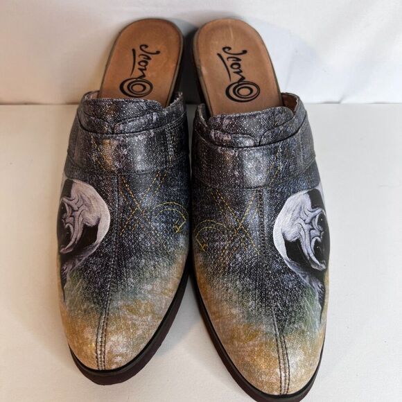 Icon "Pug in Denim" Leather High Heel Mules Slip On Clog Size 10M - Picture 7 of 11